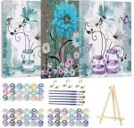 WUDWL Paint by Numbers Kit for Adults Framed Canvas, 3 Pack with Wooden Easel,Paint by Numbers for Kids Ages 8-12, Tulips DIY Acrylic Landscape Oil Painting Arts Crafts, 9.45x11.8inch