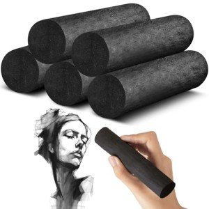 Gueevin 5 Pcs Jumbo Willow Charcoal Sticks 0.79-0.94 Inch Large Soft Willow Charcoal Chunky Drawing for Sketching Artist Supplies, Black