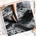 Gueevin 5 Pcs Jumbo Willow Charcoal Sticks 0.79-0.94 Inch Large Soft Willow Charcoal Chunky Drawing for Sketching Artist Supplies, Black