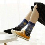 Famous Painting Art Printed Mens Dress Socks - HSELL Crazy Patterned Fun Crew Cotton Socks 6 Pack (C2), One Size