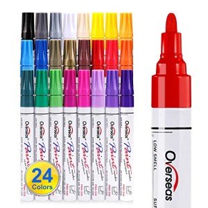 Paint Marker Pens - 24 Color Permanent Oil Based Markers, Medium Tip, Quick Dry and Waterproof Assorted Color Paint Pens for Metal, Wood, Plastic, Stone, Mugs, Canvas, Glass, Art Craft