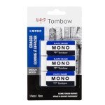 Tombow 57324 MONO Eraser, White, Medium, 3-Pack. Cleanly Removes Marks Without Damaging Paper