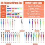 TANMIT Gel Pens, 36 Colors Gel Pens Set for Adult Coloring Books, Colored Gel Marker with 40% More Ink, Great for Adult Doodling Scrapbooking Drawing