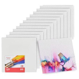 Artlicious Canvases for Painting - Pack of 12, 10 x 10 Inch Blank White Canvas Boards - 100% Cotton Art Panels for Oil, Acrylic & Watercolor Paint