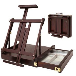 MEEDEN Studio Sketchbox Table Easel with Metal Lined Drawer - Adjustable Solid Beech Wood Tabletop Easel & Sketchbox Artist Easel with Storage, for Studio or Plein Air - Holds Max 34", Walnut