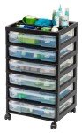 IRIS USA Fits 12" x 12" Paper, 6-Tier Scrapbook Movable Storage Cart with Organizer for Stationery Vinyl Tools Office Art and Craft Supplies, Yarn, Black Frame with 6 Clear Cases w/ Built in Handle