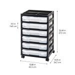 IRIS USA Fits 12" x 12" Paper, 6-Tier Scrapbook Movable Storage Cart with Organizer for Stationery Vinyl Tools Office Art and Craft Supplies, Yarn, Black Frame with 6 Clear Cases w/ Built in Handle
