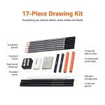 Amazon Basics Sketching and Drawing Art Pencil Kit, Artist Supplies with Pencils, Erasers, Sharpener, Charcoal, Black, White, 17 Piece Set