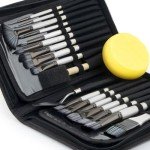 Transon Art Paint Brush Kit 16 Paint Brushes with Foam Brush Sponge Spatula and Brush Case for Oil, Acrylic, Watercolor, Gouache, Painting White