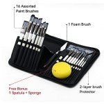 Transon Art Paint Brush Kit 16 Paint Brushes with Foam Brush Sponge Spatula and Brush Case for Oil, Acrylic, Watercolor, Gouache, Painting White