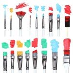 Transon Art Paint Brush Kit 16 Paint Brushes with Foam Brush Sponge Spatula and Brush Case for Oil, Acrylic, Watercolor, Gouache, Painting White