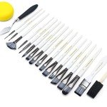 Transon Art Paint Brush Kit 16 Paint Brushes with Foam Brush Sponge Spatula and Brush Case for Oil, Acrylic, Watercolor, Gouache, Painting White