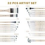 Artecho 32 PCS Paint Brushes for Acrylic Painting, Acrylic Paint Brushes for Oil, Watercolor, Acrylic, Gouache and Canvas Painting