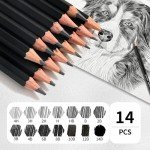 GETHPEN Professional Drawing Sketching Pencil Set - 14 Pieces Graphite Pencils(14B - 4H), Ideal for Drawing Art, Sketching, Shading, Artist Pencils for Beginners & Pro Artists