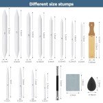 AGPTEK 48 PCS Sketch Drawing Tools, 20 Blending Stumps Set and 2 Sandpaper Pencil Sharpeners, Pencil Extension, Erasers,20 sponge replacement heads & 1 Felt Bag for Student Sketch Drawing Accessories