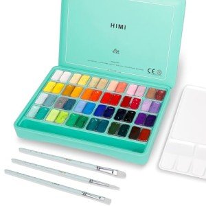 HIMI Gouache Paint Set, 48 Colors x 0.4oz, Twin Cup Jelly Design, bouns 3 Brushes & a Palette, Non-Toxic, Opaque Guache Paint for Canvas and Watercolor Paper - Perfect for Beginners, Students, Artists