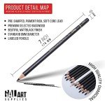Galart Supplies Charcoal Drawing Set with Organizer Tray – 12 Pieces Soft, Medium, Hard and White Charcoal Pencils for Drawing, Shading and Sketching for Artists and Beginners