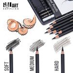 Galart Supplies Charcoal Drawing Set with Organizer Tray – 12 Pieces Soft, Medium, Hard and White Charcoal Pencils for Drawing, Shading and Sketching for Artists and Beginners