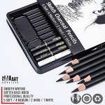 Galart Supplies Charcoal Drawing Set with Organizer Tray – 12 Pieces Soft, Medium, Hard and White Charcoal Pencils for Drawing, Shading and Sketching for Artists and Beginners