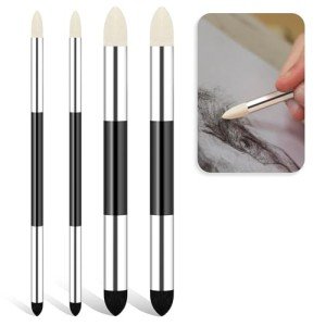 4pcs Artist Blending Sponge Pen Dual Tip Reusable Drawing Art Soft Oil Pastel Blending Tools Washable Sketch Rubbing Sponge Brush for Artist Professional Sketch Drawing Blending Lightening & Highlight