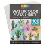 Bright Creations 100 Sheets Cold Press Watercolor Paper for Artists and Beginners - 8.5 x 11 in Pack, Paint Paper for Watercolor