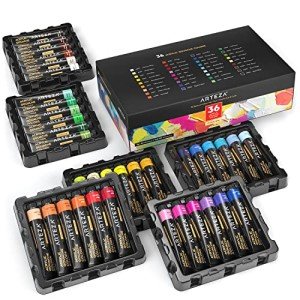 ARTEZA Acrylic Gouache Paint, Acrylic Paint Set of 36 Colors, Matte Finish, 22ml/0.74 oz Gouache Paint Tubes