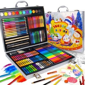 Cokiki Art Supplies, 184-Piece Drawing Art Set, Easter Christmas Holiday Birthday Art Kit for Kids 4 5 6 7 8 9+ with Colored Pencils,Crayons,Oil Pastels,Watercolor Paint Set