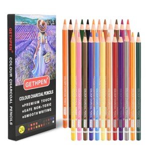 GETHPEN 24-Color Charcoal Pencil Set – Skin Tones & Pastel Chalk Pastel Chalk Colored Pencils for Sketching, Shading & Portrait Art – Professional & Beginner Artist Kit