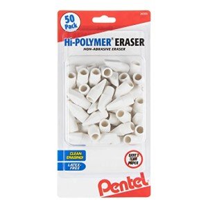 Pentel Hi-Polymer White Cap Erasers, 50 Pack (ZEH02BP50)
