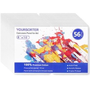 YOURSORTER 56 Pack 8x10 Inch Canvas Boards for Painting Bulk, Kids Art Novices Blank Canvases for Painting, Gesso Primed Acid-Free 100% Cotton Canvas Panels for Acrylic Oil Watercolor Tempera Paint