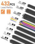Four Candies 25PCS Art Mechanical Pencil Set with Case, 3PCS Metal Artist Lead Pencil 0.5, 0.7, 0.9 mm & 3PCS 2mm Holder (HB 2H 2B 4B Color) with 432PCS Graphite Lead Refills for Drawing Sketching