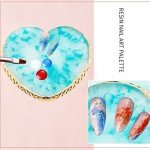 2 Pcs Resin Nail Art Palette, Nail Art Painting Mixed Color Palettes Gold Edge Nail Holder Nail Art Display Board (Pink, Blue)