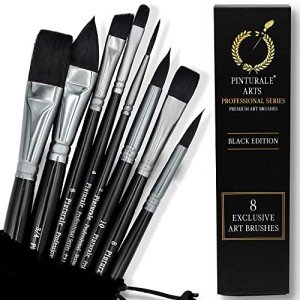 Pinturale Arts Professional Watercolor Brushes | Black Series | Set of 8 Travel Watercolor Brushes | High Water Absorption and Control for Consistent Flow | Watercolor Paint Brushes