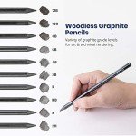 Pacific Arc Woodless Graphite Pencil 6 Pack Set, 12B, 10b, 8B, 6B, 4B, & 2B, for Sketching, Drawing, Coloring and Art