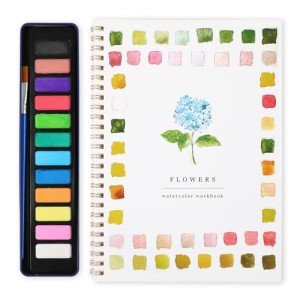 Watercolor Workbooks - Flowers, Beginner-Friendly Watercolor Workbooks, 12 Colors Water color Book Paint Set with Paint Brush
