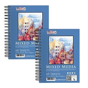 U.S. Art Supply 5.5"x8.5" Mixed Media Sketchbook, 2 Pack (60 Sheets), 98 lb (160 GSM) - Spiral-Bound Pad with Perforated Acid-Free Paper - Artist Sketch Book for Drawing, Painting, Watercolor
