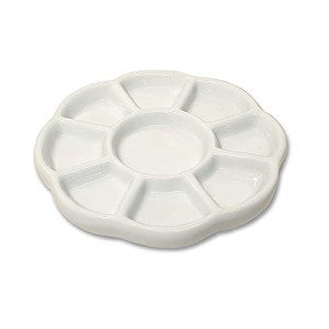 9 Well Porcelain Ceramic Watercolor Paint Palette - Ceramic Mixing Palette Tray Flower Watercolor Dish Gouache Palette for Arts & Crafts Accessories Organizer Mixing Colors (5inch)