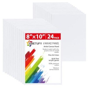 Simetufy Canvas Boards for Painting 8 x 10 inch, 24 Pack Painting Canvas Panels, 8oz Gesso Primed Acid-Free 100% Cotton for Acrylic, Oil Watercolor Paint