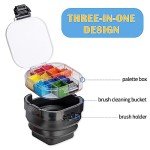 Falling in Art Paint Palette, Airtight 16 Wells Storage Palette Box with Lid and Folding Paint Brush Basin for Watercolor, Gouache and Acrylic Painting (Black)