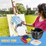 Falling in Art Paint Palette, Airtight 16 Wells Storage Palette Box with Lid and Folding Paint Brush Basin for Watercolor, Gouache and Acrylic Painting (Black)