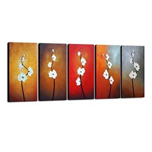 Wieco Art Large Modern Colorful Flowers Artwork 5 Piece 100% Hand Painted Contemporary Abstract Floral Oil Painting on Canvas Wall Art Ready to Hang for Living Room Bedroom Home Decorations