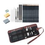 Drawing Pencils, 24pcs Sketching Pencils Set with Graphite Pencils 12B 10B 8B 7B 6B 5B 4B 3B 2B B HB 2H 4H 6H and Charcoal Pencils for Drawing, Gift for Beginners or Artists