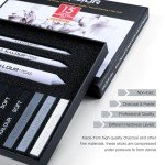 KALOUR 15 Pro Compressed Charcoal Drawing Set with Blending Stumps- Soft,Medium,Hard and White Charcoal - Charcoal Sticks for Drawing Sketching Shading - Art Supplies for Artists Beginners Adults