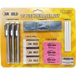 June Gold 15 Piece Art Eraser Set, 3 White Vinyl (Firm), 3 Pink Rubber (Medium), 3 Kneaded (Soft), 3 Retractable (Precision), & 3 Retractable Refills