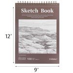 Crehatos 9" x 12" Sketch Book, Top Spiral Bound Sketch Pad, 100 Sheets 68lb/100gsm Drawing Paper, 1 Pack