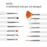 AUOCATTAIL Nail Art Design Tools - 15pcs Painting Brushes Set with 5pcs 2-way Dotting Pens & Gold-rimmed Resin Palette, White