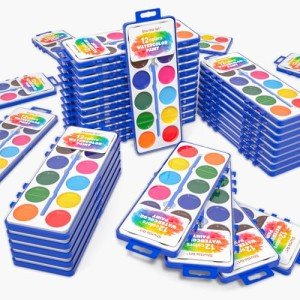 Shuttle Art 12 Colors Watercolor Paint Set Bulk, 60 Pack, Watercolor Paint Set with Paint Brushes for Kids and Adults, Washable Paint for Classroom, Parties, Kindergarten and Art Activities