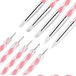 AUOCATTAIL Nail Art Design Tools - 15pcs Painting Brushes Set with 5pcs 2-way Dotting Pens & Gold-rimmed Resin Palette, White