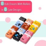 Mr. Pen Erasers - 6 Pack of Pencil Erasers With Cover and Roller for Kids - Fun, Cool School Erasers