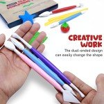 DUGATO Clay Modeling Tools, 17pcs Plastic Ceramic Pottery Tool Set, Double-Head Design, Assorted Colors, for Shaping and Sculpting, Cake Decorating Supplies Kit for Beginners DIY Craft